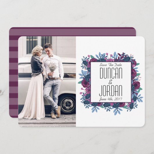 Violet Waterverf foto Opslaan Datum bekendmaking Save The Date (Voorkant / Achterkant)