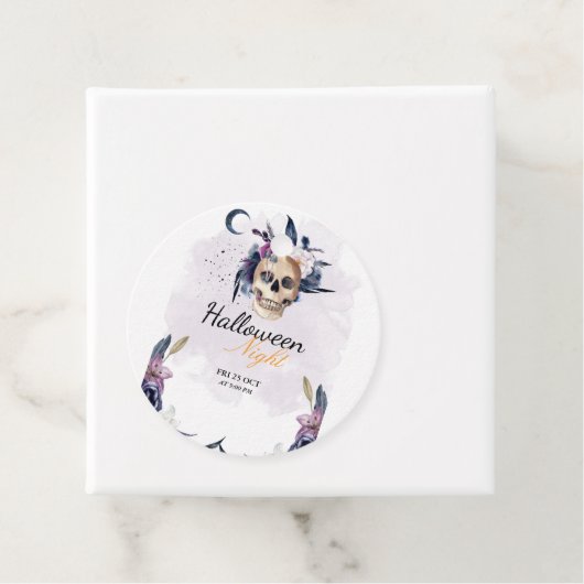 Violet Waterverf Halloween Party Gothic Skull Bedankjes Labels (In situ)
