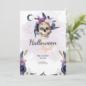 Violet Waterverf Halloween Party Gothic Skull Kaart (Staand voorkant)