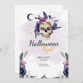 Violet Waterverf Halloween Party Gothic Skull Kaart (Voorkant / Achterkant)