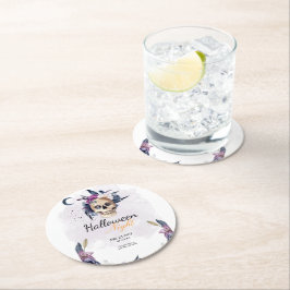 Violet Waterverf Halloween Party Gothic Skull Ronde Kartonnen Onderzetter