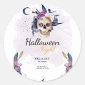 Violet Waterverf Halloween Party Gothic Skull Ronde Sticker (Voorkant)