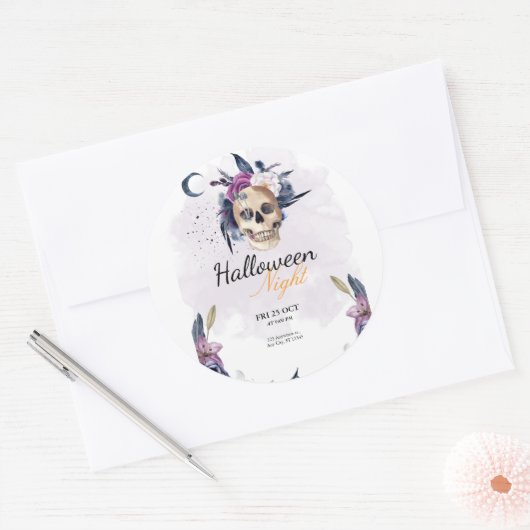 Violet Waterverf Halloween Party Gothic Skull Ronde Sticker (Envelop)