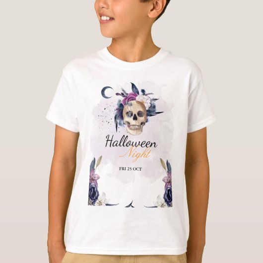 Violet Waterverf Halloween Party Gothic Skull T-shirt (Voorkant)