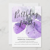 Violet Waterverf Orchid Birthday Party Kaart (Voorkant)