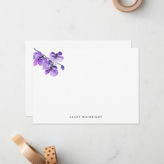 Violet Waterverf Orchid Personeelsformatie Notitiekaartje (Voorkant / Achterkant in situ)
