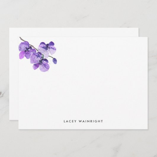 Violet Waterverf Orchid Personeelsformatie Notitiekaartje (Voorkant / Achterkant)