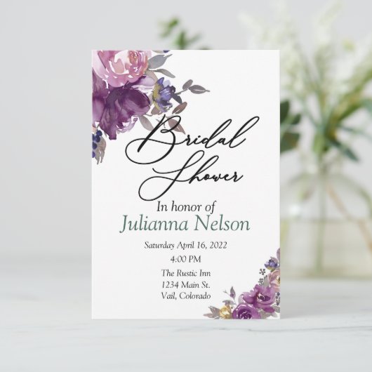 Violet waterverf pleisteruitnodiging kaart (Staand voorkant)