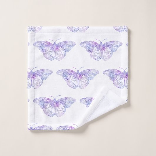 Violet waterverf vlinderpatroon 2 bad handdoek (Wasdoekje)