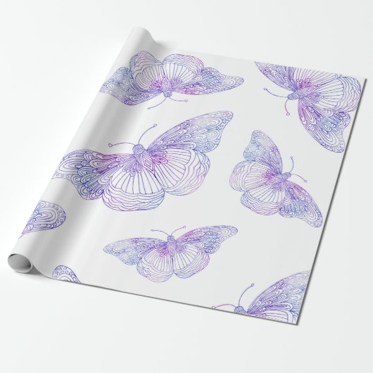 Violet Waterverf vlinderpatroon Cadeaupapier (Uitgerold)