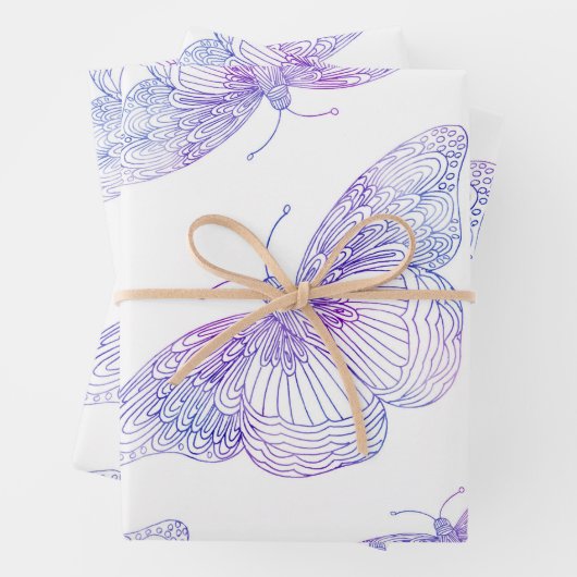 Violet Waterverf vlinderpatroon Inpakpapier Vel (In situ)