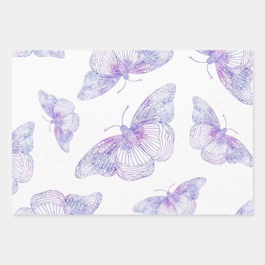 Violet Waterverf vlinderpatroon Inpakpapier Vel (Voorkant)