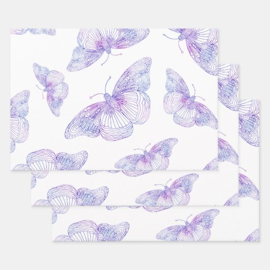 Violet Waterverf vlinderpatroon Inpakpapier Vel (Set)