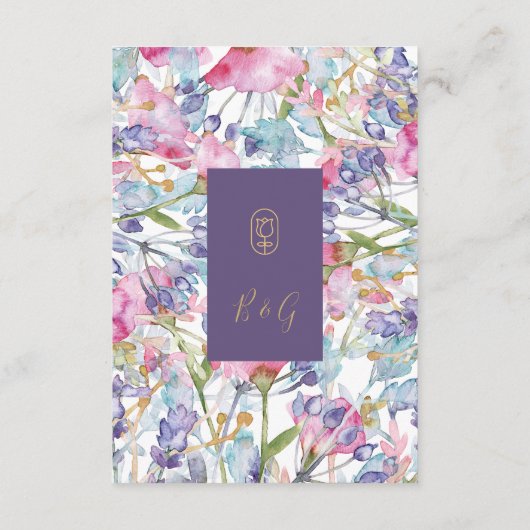 Violet waterverf Wildbloem groen gebladerte Informatiekaartje (Achterkant)