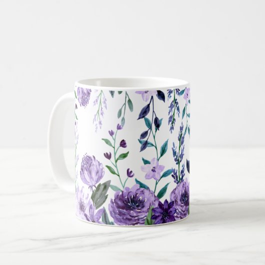 Violet Waterverf Wilde Bloemen Paarse Bloemen Koffiemok (Voorkant links)