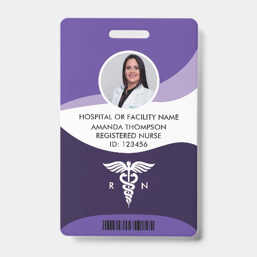Violet Wave Graphic Registered Neurse Foto ID Badge (Voorzijde)