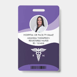 Violet Wave Graphic Registered Neurse Foto ID Badge