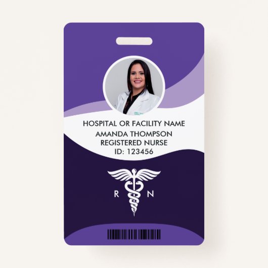 Violet Wave Graphic Registered Neurse Foto ID Badge (Voorkant)