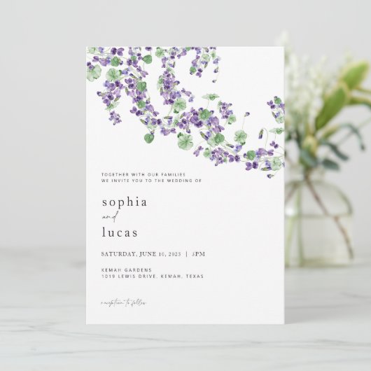 Violet Wedding Invitation Spring Puple Uitnodiging (Staand voorkant)