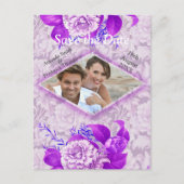 Violet / White Rose Bloemen op Groen patroon papie Aankondigingskaart (Voorkant)