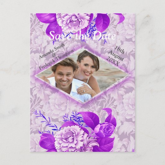 Violet / White Rose Bloemen op Groen patroon papie Aankondigingskaart (Voorkant)