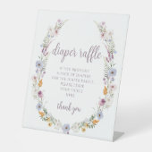 Violet wildflower baby meisje luier loterij teken reclamebord met voetstuk (Voorkant)