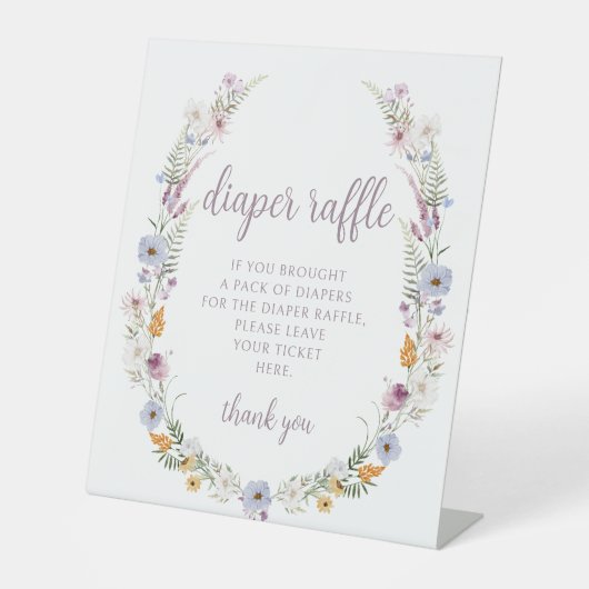 Violet wildflower baby meisje luier loterij teken reclamebord met voetstuk (Voorkant)