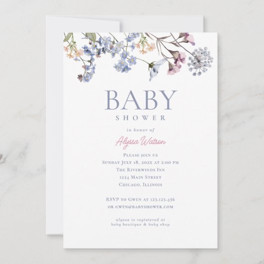 Violet  Wildflower Baby shower Kaart (Voorkant)