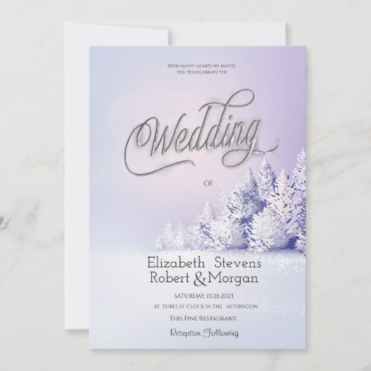 Violet Winter Landschap Bos Bruiloft Kaart (Voorkant)