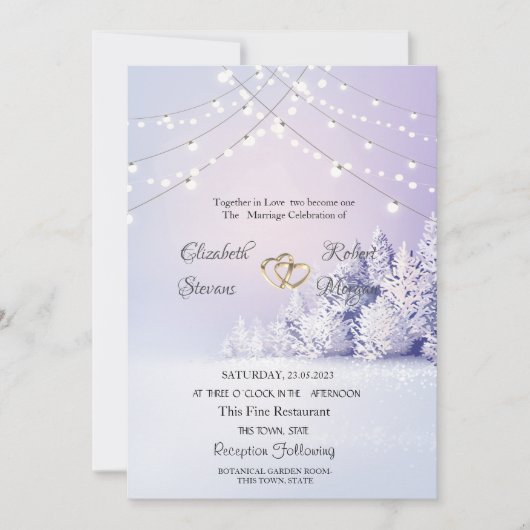 Violet Winter Landschap Bos String Lights Kaart (Voorkant)