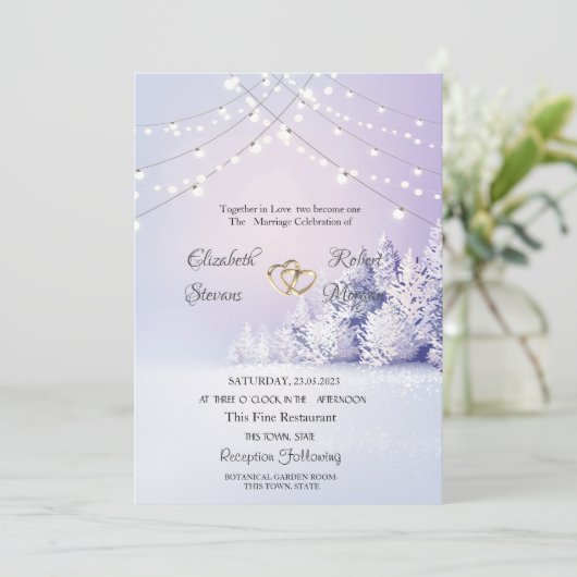 Violet Winter Landschap Bos String Lights Kaart (Staand voorkant)