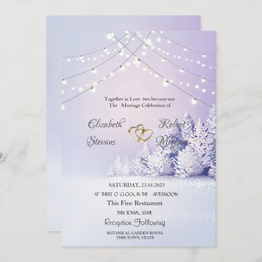 Violet Winter Landschap Bos String Lights Kaart (Voorkant / Achterkant)