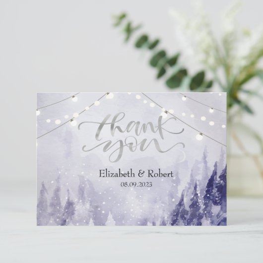 Violet Winter Landschap Sneeuw Bedankkaart (Staand voorkant)