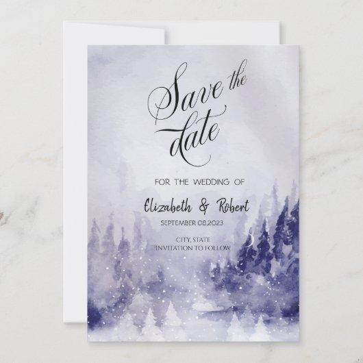 Violet Winter Landschap Sneeuw Bewaar de datum Save The Date (Voorkant)
