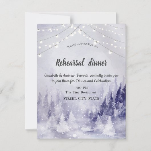 Violet Winter Landschap Sneeuw repetitie diner Kaart (Voorkant)