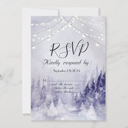 Violet Winter Landschap Sneeuw RSVP Kaart (Voorkant)
