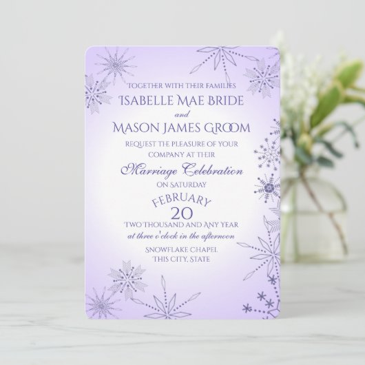 Violet Winter Snowflake Pareltjes bruiloft Kaart (Staand voorkant)