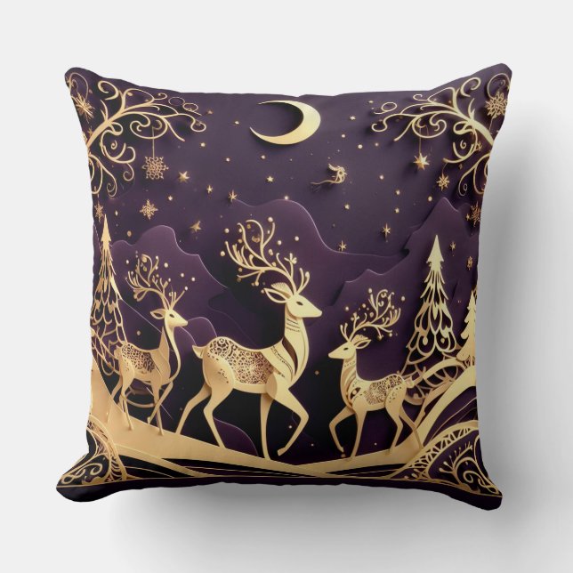 Violet Winter Whimsy – Moonlit Deer Christmas Kussen (Voorkant)