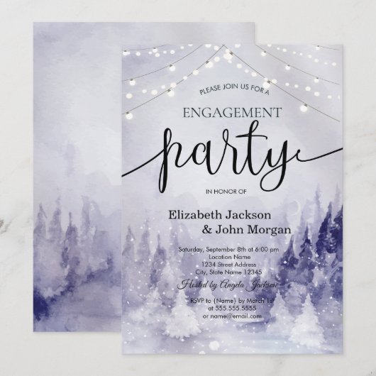 Violet Winterlandschap Sneeuw Verloving Kaart (Voorkant / Achterkant)