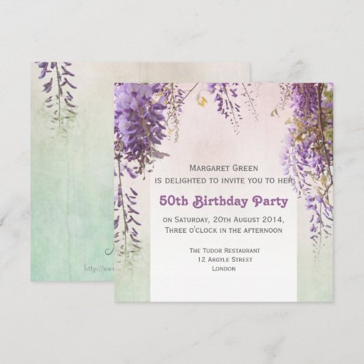 Violet wisteria gepersonaliseerde verjaardagsuitno kaart (Voorkant / Achterkant)