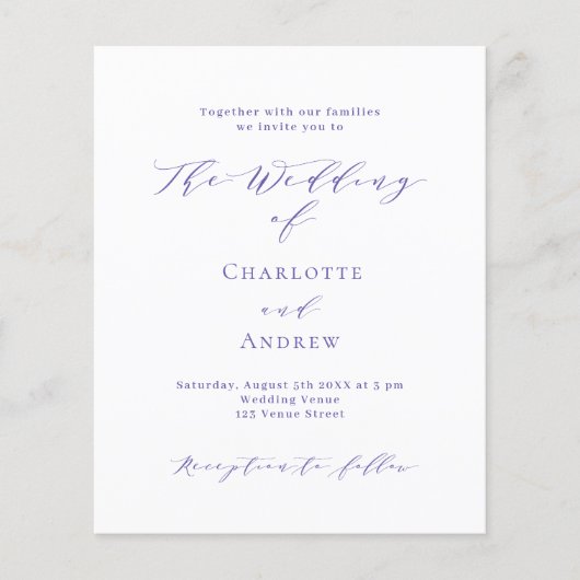 Violet wit formeel budget bruiloft uitnodiging (Voorkant)