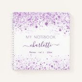 Violet wit glitter stof paars naamscript notitieboek (Voorkant)