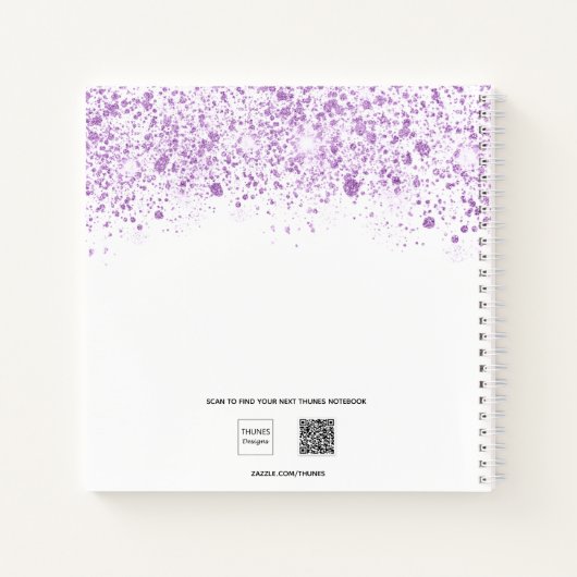 Violet wit glitter stof paars naamscript notitieboek (Achterkant)