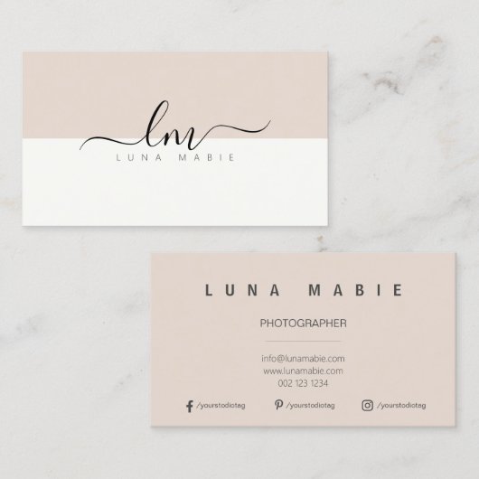 Violet & wit, kalligraferen monogram minimalistisc contactkaartje (Voorkant / Achterkant)