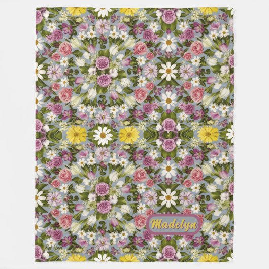 Violet witte en roze bloemen fleece deken (Voorkant)