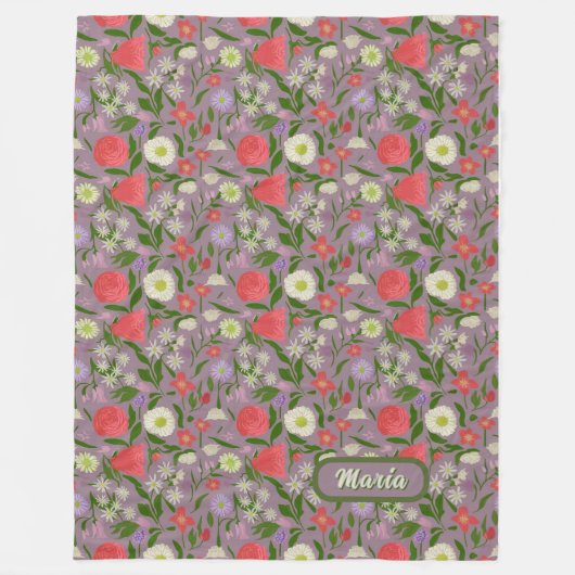 Violet witte en roze bloemen fleece deken (Voorkant)