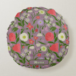 Violet witte en roze bloemen rond kussen