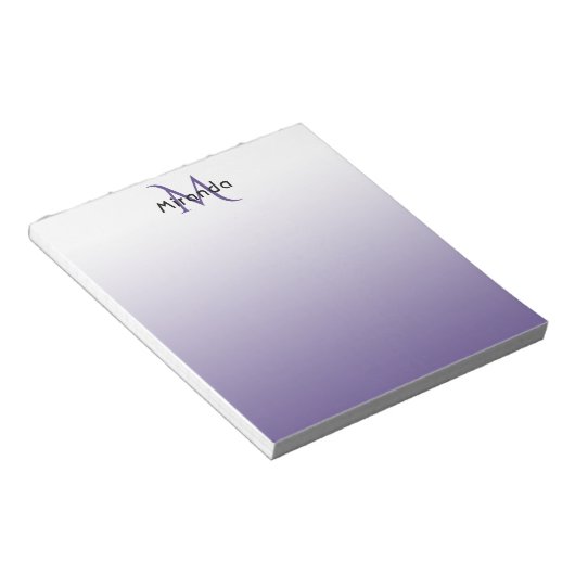 Violet witte monogram naam notitieblok (Schuin)