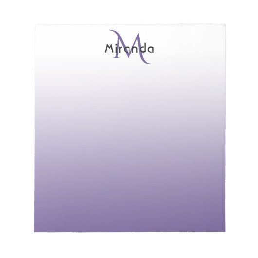 Violet witte monogram naam notitieblok (Voorkant)
