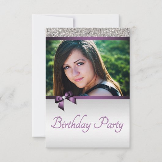 Violet & Zilver Foto Verrassing Verjaardag Kaart (Voorkant)